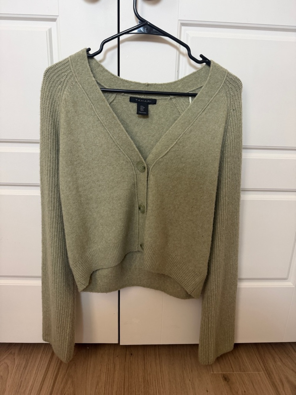 Tahari Olive Green V-Neck Button Front Women's Sweater Cardigan